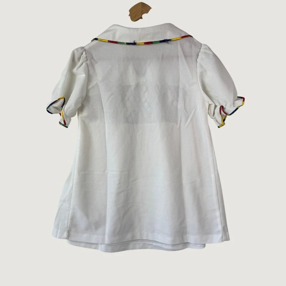 Sears VTG Smocked dress‎ tunic Girls 7/8 White Rainbow Butterfly Retro Kidcore